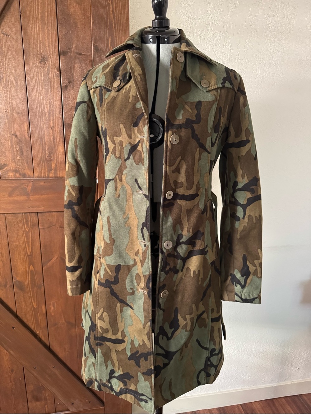 Vintage Esprit Women's Camoflauge Trench Coat in Green, Brown & Black - Picture 2 of 11